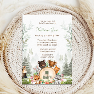Woodland Forest Animals Baby Shower Invitation