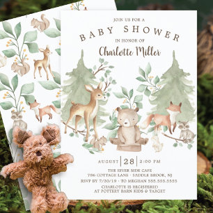 Woodland Forest Animals Baby Shower Invitation