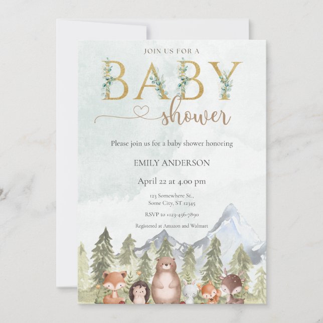Woodland Forest Animals Baby Shower Invitation (Front)