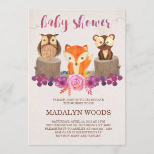 Woodland Forest Animals Baby Shower Invitation