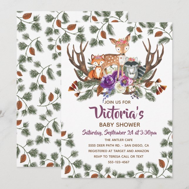 Woodland Forest Animals Baby Shower invitations (Front/Back)