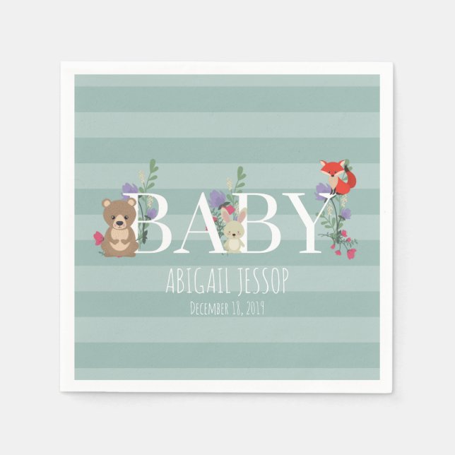Woodland Forest Animals Baby Shower Napkin (Front)
