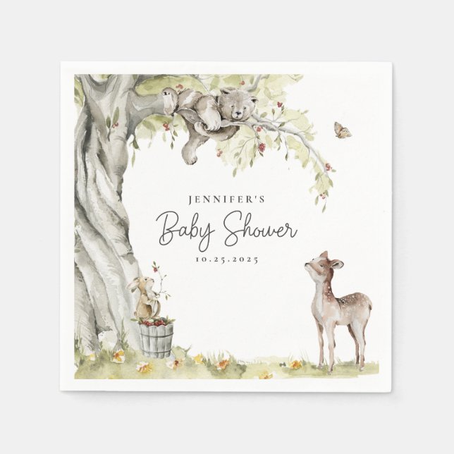 Woodland Forest Animals Baby Shower Napkin (Front)