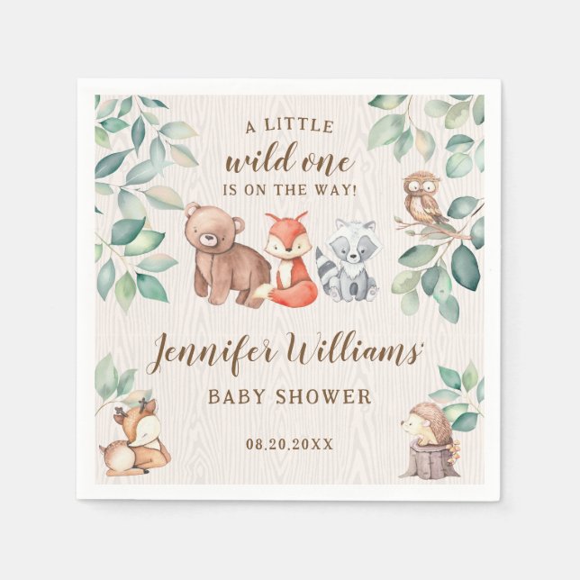Woodland forest animals baby shower paper napkins (Front)
