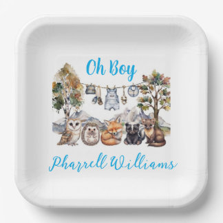 Woodland forest animals baby shower paper plate