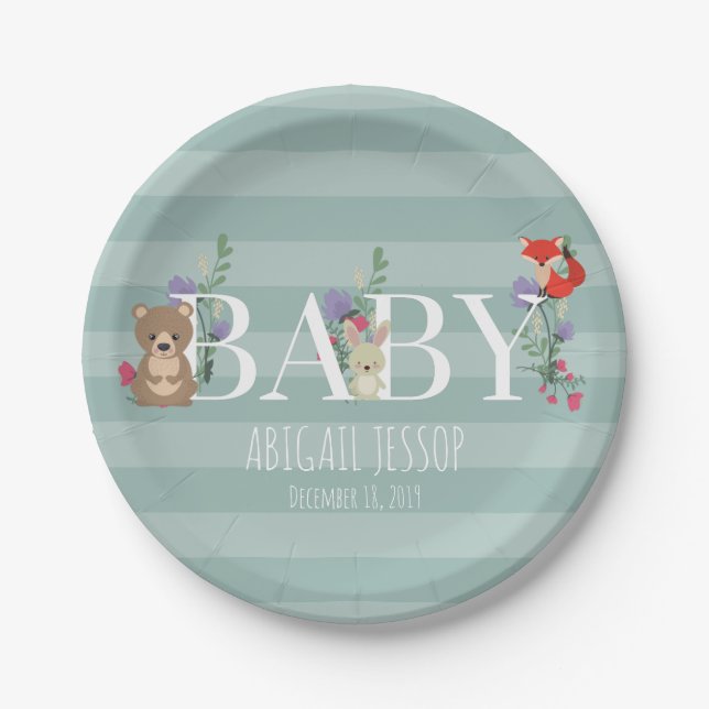 Woodland Forest Animals Baby Shower Paper Plate (Front)