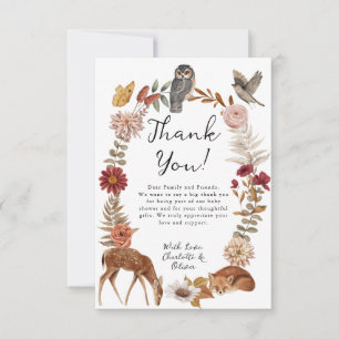 Woodland Forest Animals Baby Shower Thank You Card