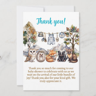 Woodland forest animals baby shower thank you card