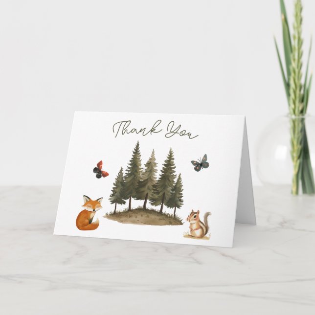 Woodland Forest Animals Baby Shower Thank You Card (Front)
