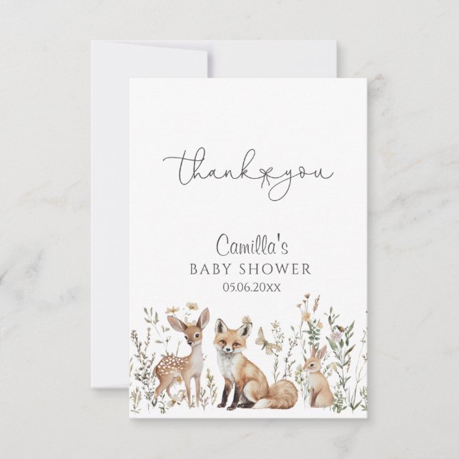 Woodland Forest Animals Baby Shower  Thank You Card (Front)