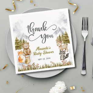 Woodland Forest Animals Baby Shower Thank You Napkin