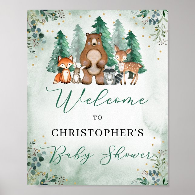 Woodland forest animals Baby Shower welcome sign (Front)