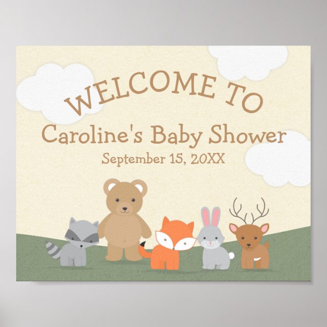 Woodland Forest Animals Baby Shower Welcome Sign (Front)