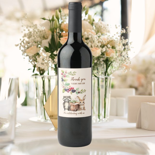 Woodland Forest Animals Baby Shower Wine Label (Creator Uploaded)