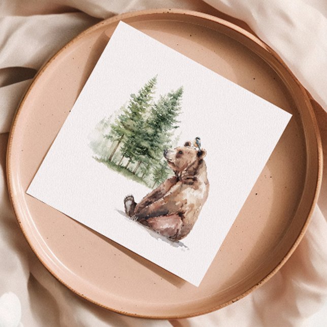 Woodland Forest Animals Bear And Bird Baby Shower Napkin (Creator Uploaded)