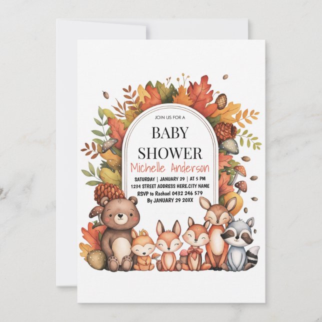 Woodland Forest Animals Bear Fox Baby Shower  Invitation (Front)