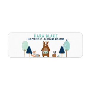 Woodland Forest Animals Bear Rustic Blue Brown