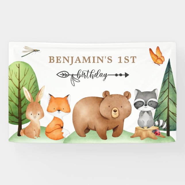 Woodland Forest Animals Birthday Banner (Horizontal)