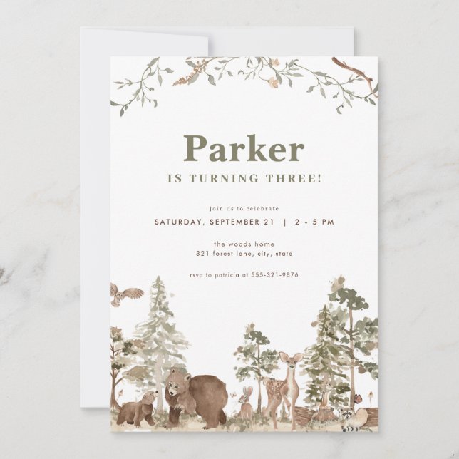 Woodland Forest Animals Birthday Invitation  (Front)