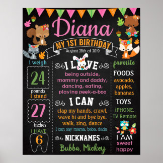 Woodland Forest Animals Birthday milestone Poster