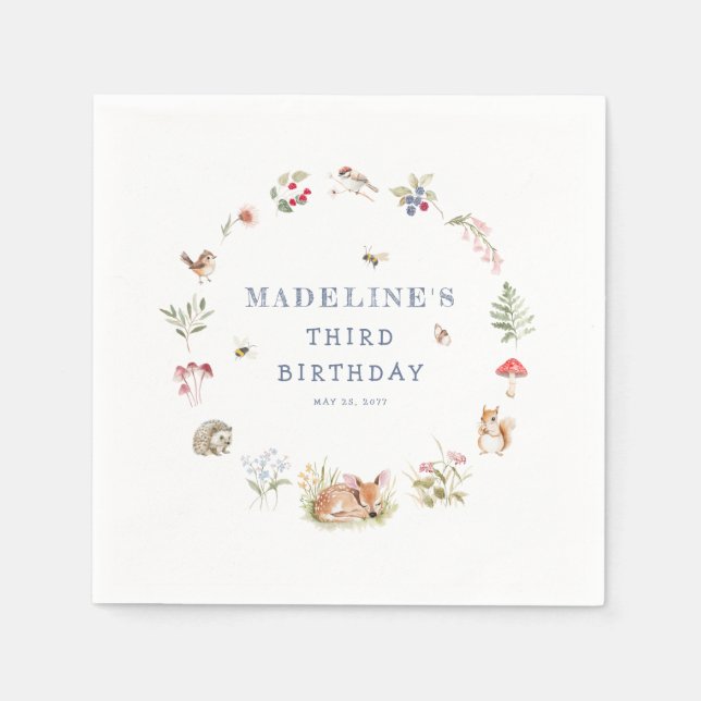 Woodland Forest Animals Birthday Napkins (Front)