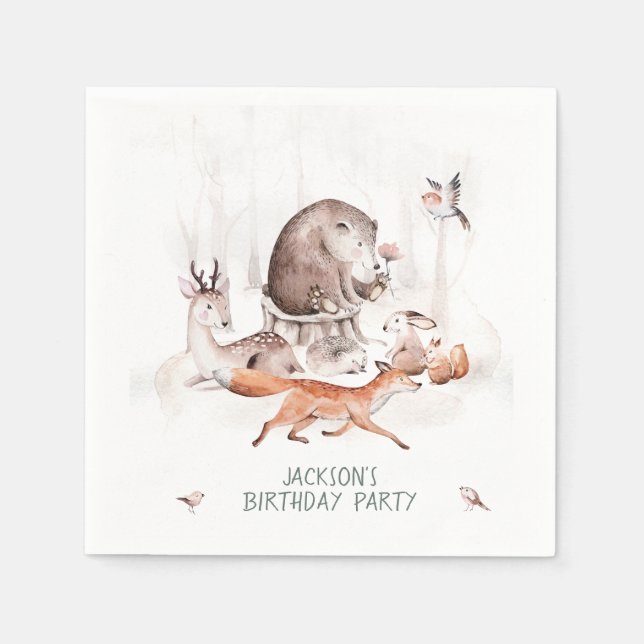 Woodland Forest Animals Birthday or Baby Shower Napkin (Front)
