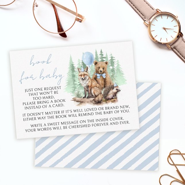 Woodland forest animals book for baby boy shower enclosure card (Creator Uploaded)