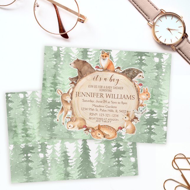 Woodland forest animals boy baby shower invitation (Creator Uploaded)