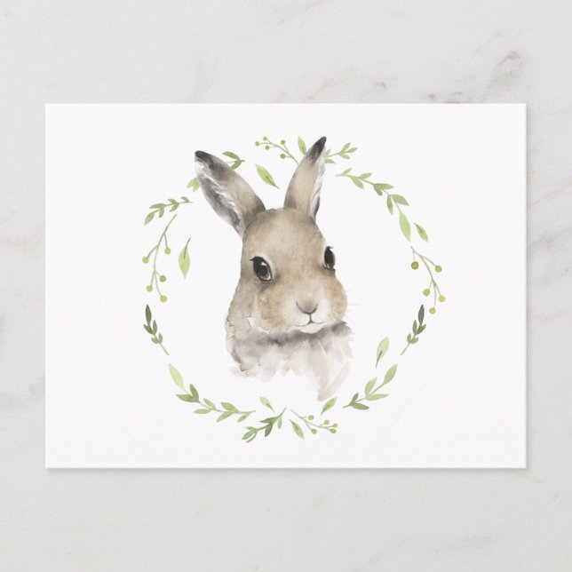 Woodland Forest Animals Bunny Name Watercolor Postcard (Front)