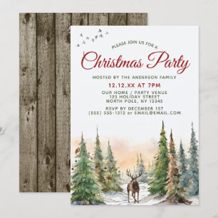 Woodland Forest Animals Christmas Party Invitation