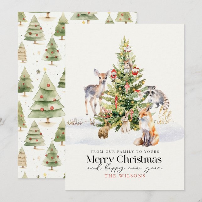 Woodland Forest Animals Christmas Tree Holiday Card (Front/Back)