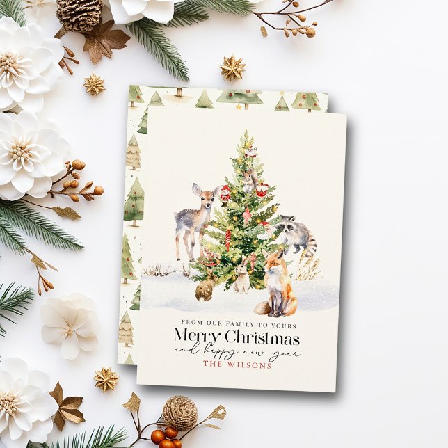 Woodland Forest Animals Christmas Tree Holiday Card (Creator Uploaded)