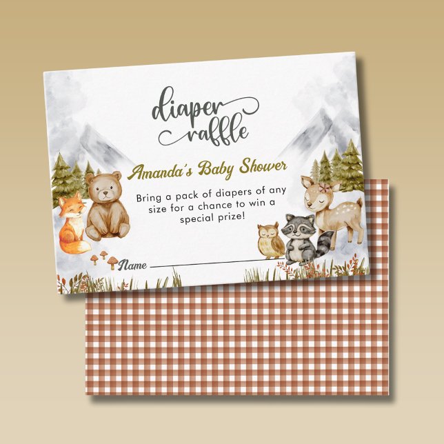 Woodland Forest Animals Diaper Raffle Baby Shower Enclosure Card (Creator Uploaded)