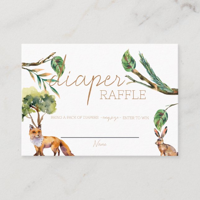 Woodland Forest Animals | Diaper Raffle Card | Wh. (Front)