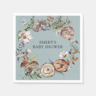 Woodland Forest Animals Dusty Blue Baby Shower Napkin