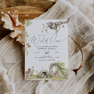 Woodland Forest Animals First Birthday  Invitation