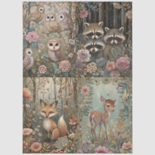 Woodland Forest Animals Floral Collage Decoupage  Tissue Paper