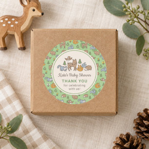 Woodland Forest Animals Green Baby Shower Classic Round Sticker