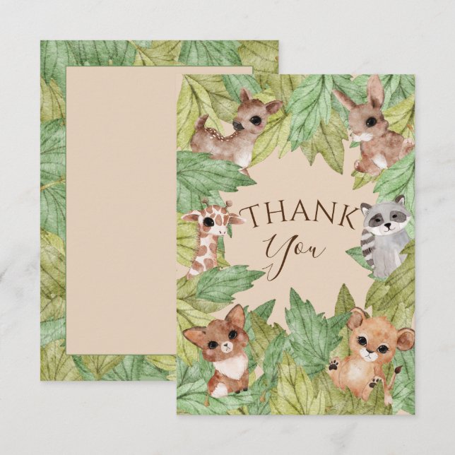Woodland Forest Animals Greenery Baby Shower Thank You Card (Front/Back)