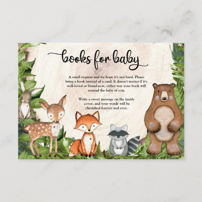 Woodland forest animals greenery wreath wood slice enclosure card (Front)