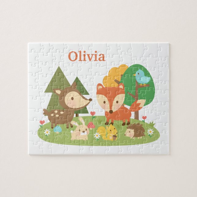 Woodland Forest Animals Kids Personalised Jigsaw Puzzle (Horizontal)