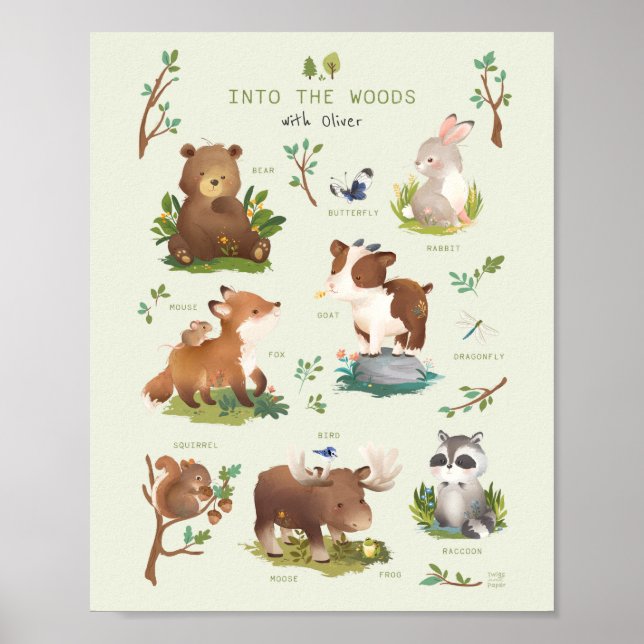 Woodland Forest Animals Nursery Illustration Poster (Front)