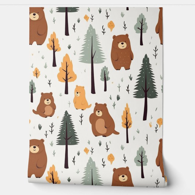 Woodland Forest Animals Pattern Baby Nursery Room  Wallpaper (Unrolling)