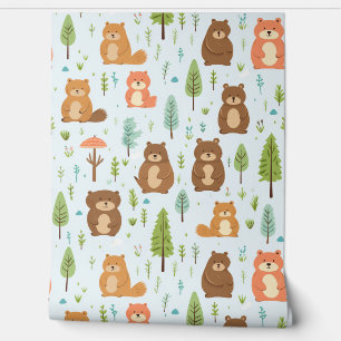 Woodland Forest Animals Pattern Baby Nursery Room Wallpaper