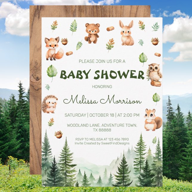 Woodland Forest Animals Rustic Baby Boy Shower Invitation (Woodland Forest Animals Rustic Baby Boy Shower Invitation)