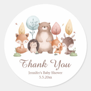 woodland forest animals thank you baby shower cute classic round sticker