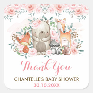 Woodland Forest Animals Thank You Favour Square Sticker