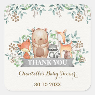 Woodland Forest Animals Thank You Favour Square Sticker