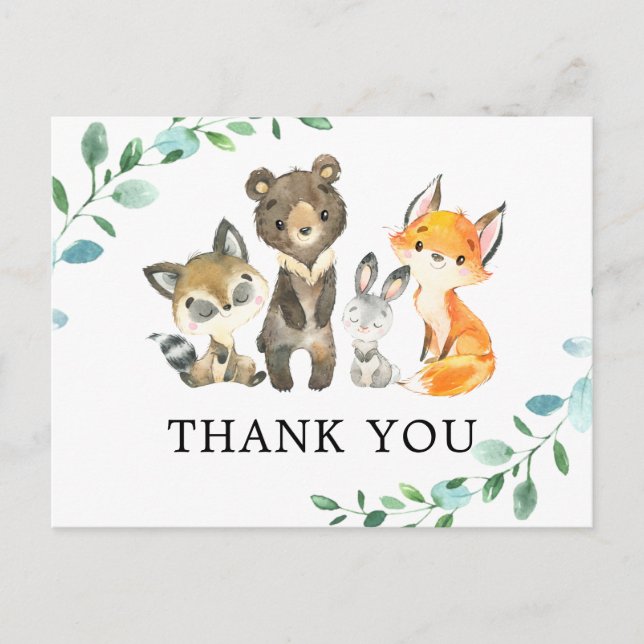 Woodland Forest Animals Thank You Postcard (Front)