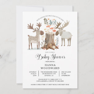 Woodland Forest Animals Twins Baby Shower Invitation
